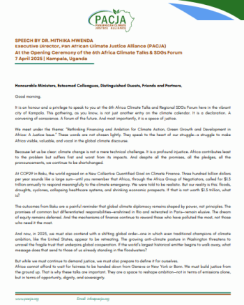 Speech by Dr. Mithika Mwendwa At the Opening Ceremony of the 6th Africa Climate Talks & SDGs Forum 7 April 2025 | Kampala, Uganda