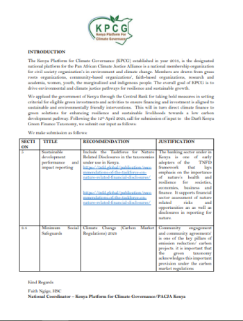 KPCG SUBMISSION ON THE GREEN TAXONOMY