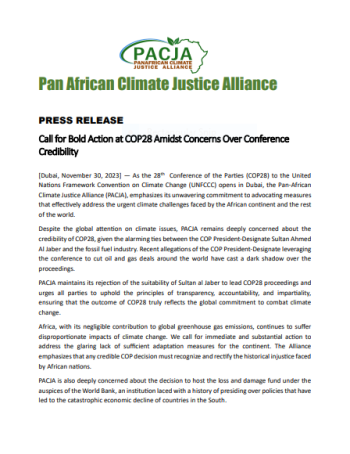 PRESS RELEASE Call for Bold Action at COP28 Amidst Concerns Over Conference  Credibility