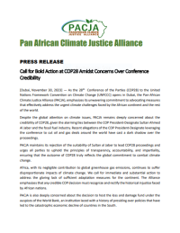PRESS RELEASE Call for Bold Action at COP28 Amidst Concerns Over Conference  Credibility